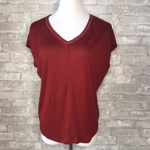 WHBM maroon cowl sleeves top.